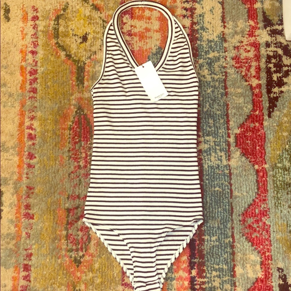 Mango black and white striped body suit